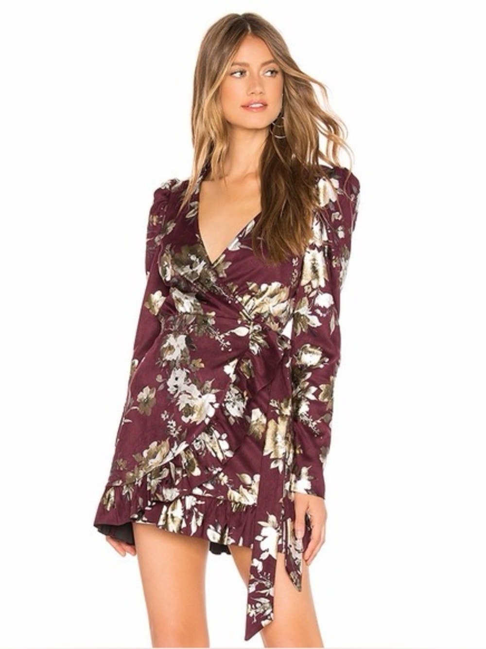 Tularosa Scout Maroon Dress Ling Sleeve Floral Wrap Burgundy Womens Size XXS